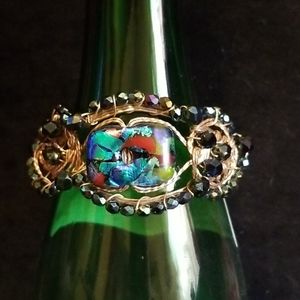 Art fair fused glass bracelet with wire wrap